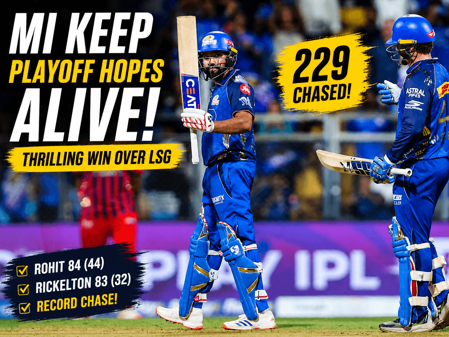 “IPL 2026: Mumbai Indians Keep Playoff Hopes Alive After Thrilling Win Over LSG”