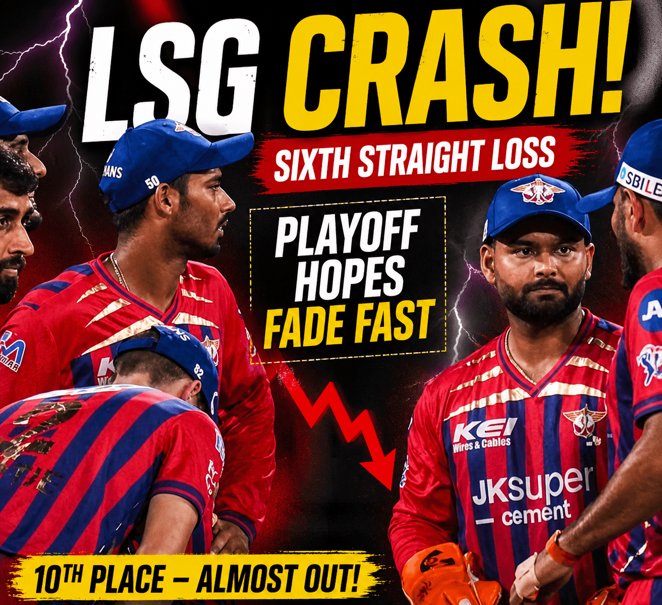 “IPL 2026: LSG Crash to Sixth Straight Loss, Playoff Hopes Fade Fast”
