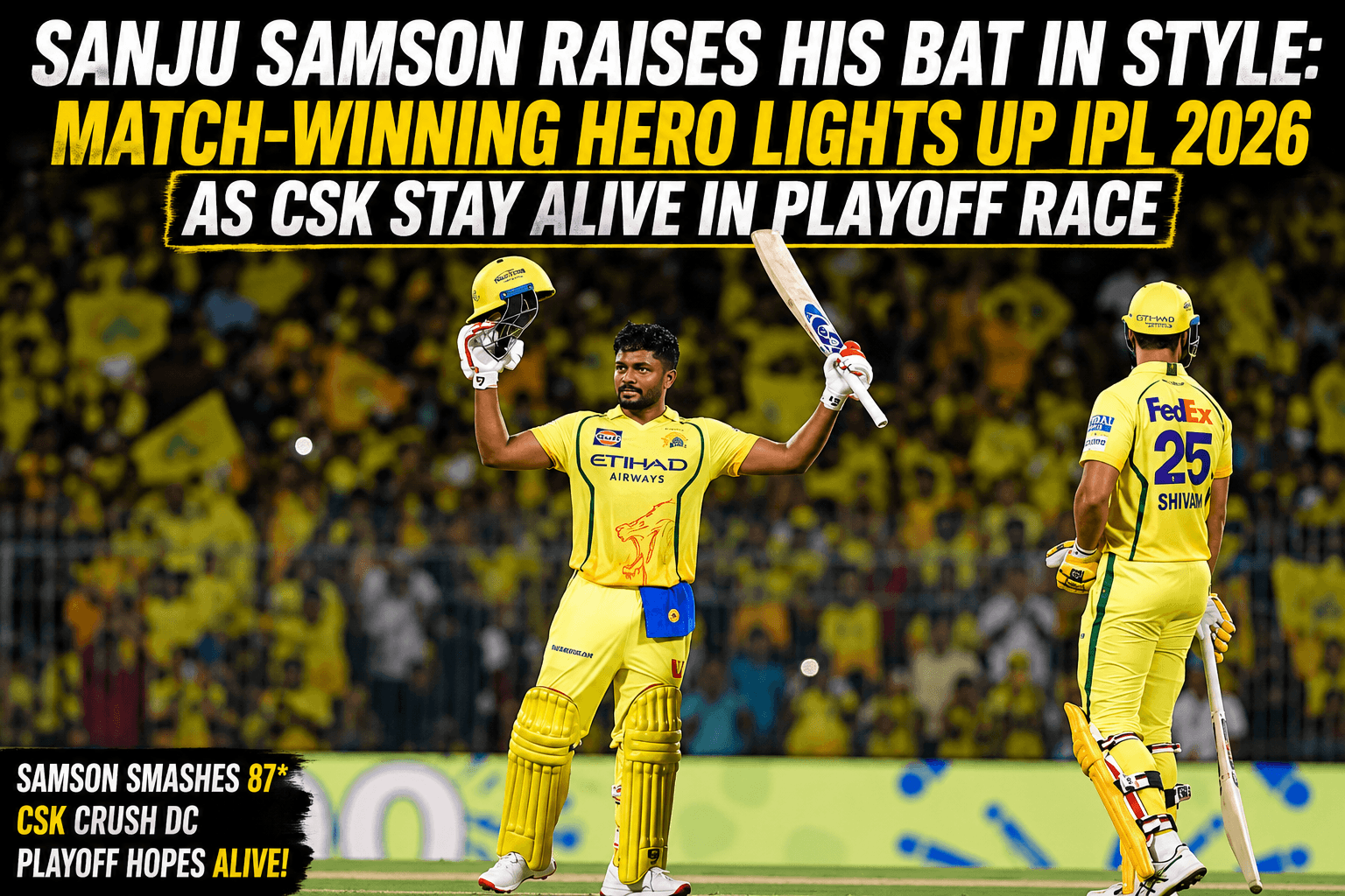IPL 2026: Sanju Samson’s 87 Leads CSK Win Over DC, Chennai Stay Alive in Playoff Race*