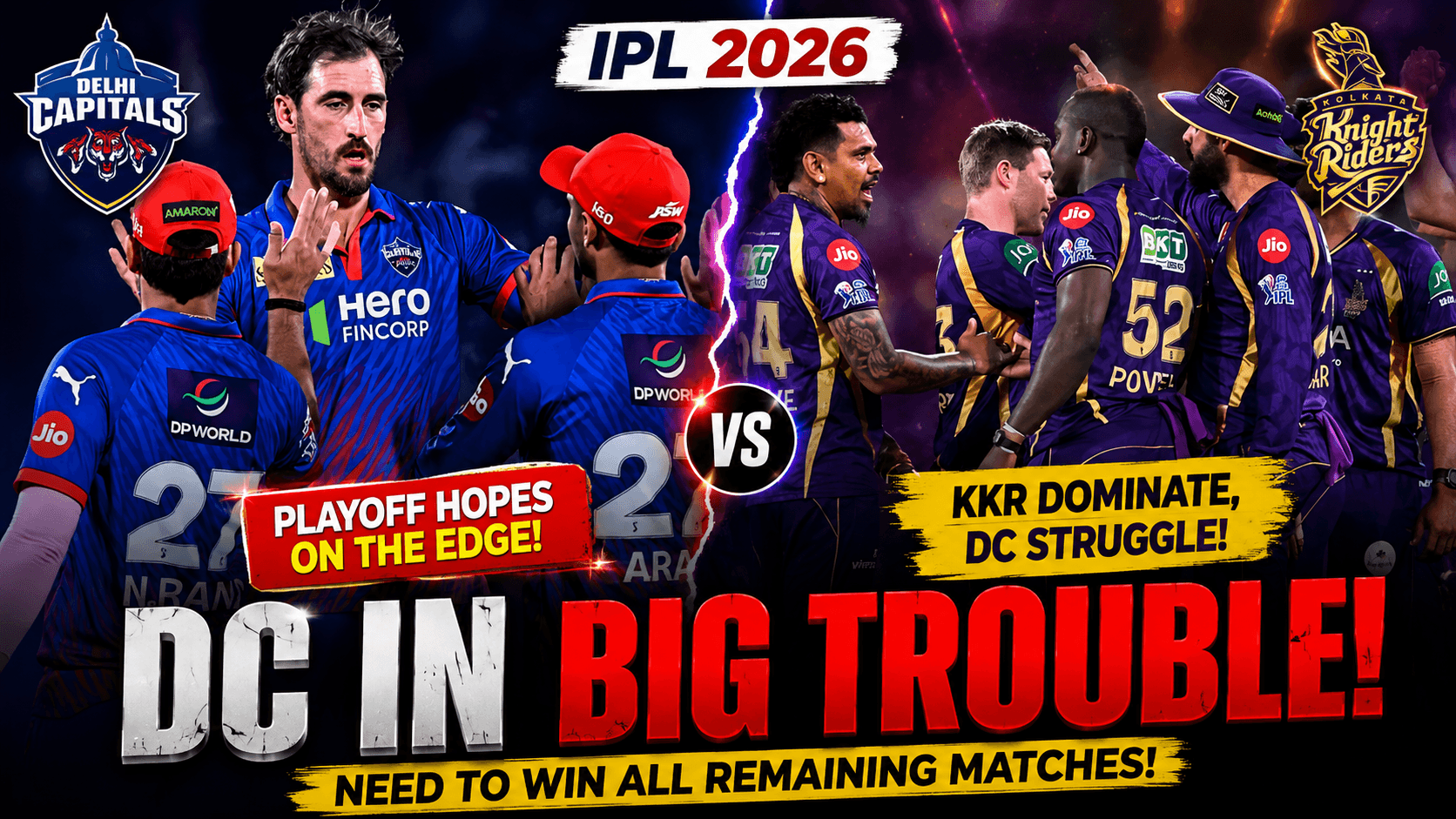 IPL 2026: Delhi Capitals’ Playoff Chances in Serious Danger After Heavy Loss to KKR