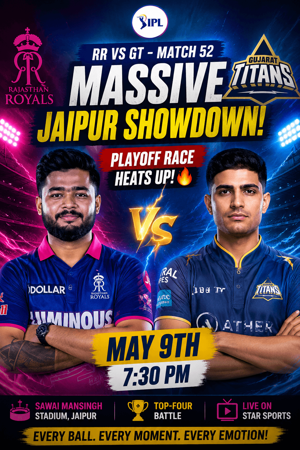 RR vs GT IPL 2026: Massive Jaipur Showdown Could Decide Top-Four Battle