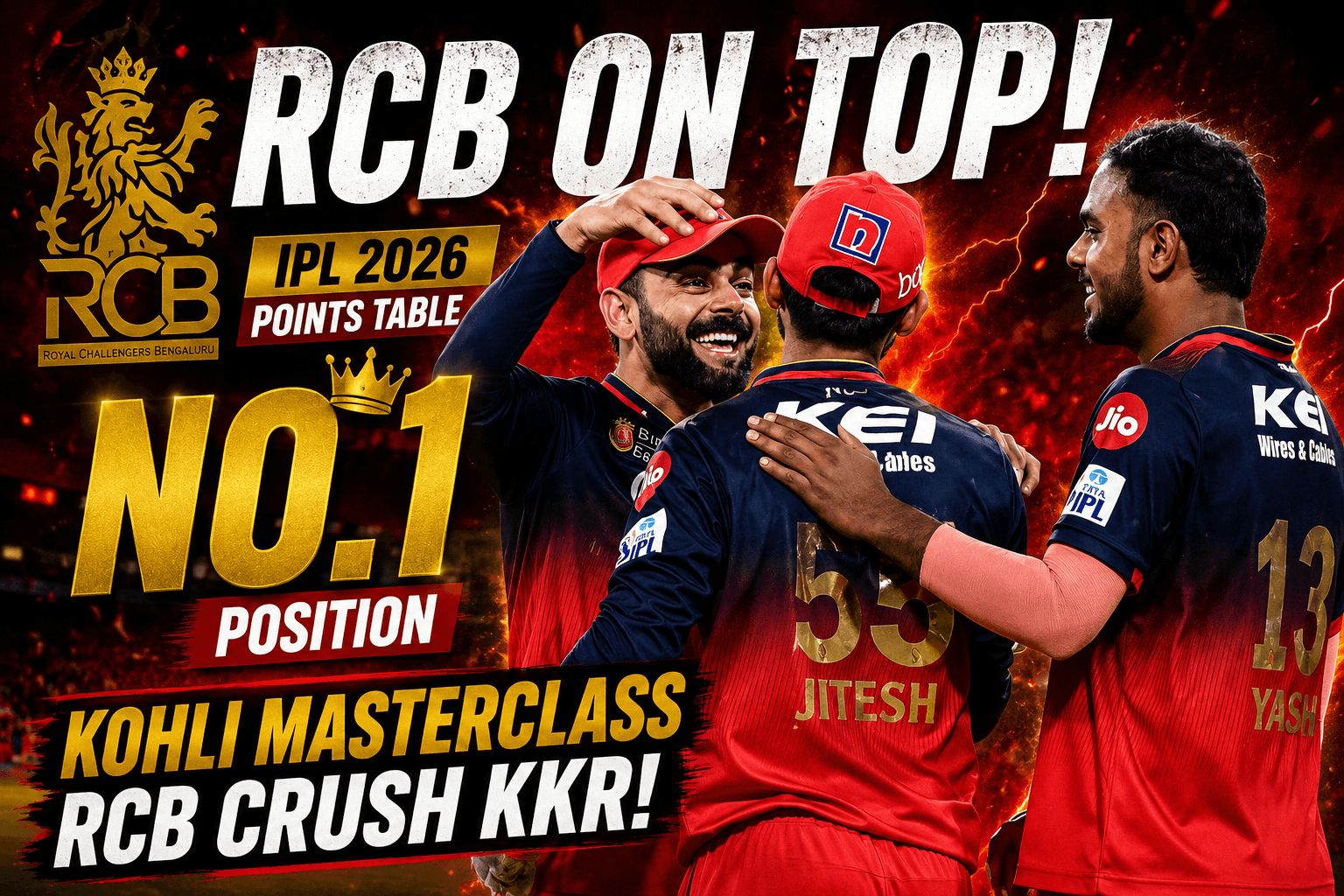 IPL 2026 Points Table: RCB Climb to No.1 After Virat Kohli Masterclass