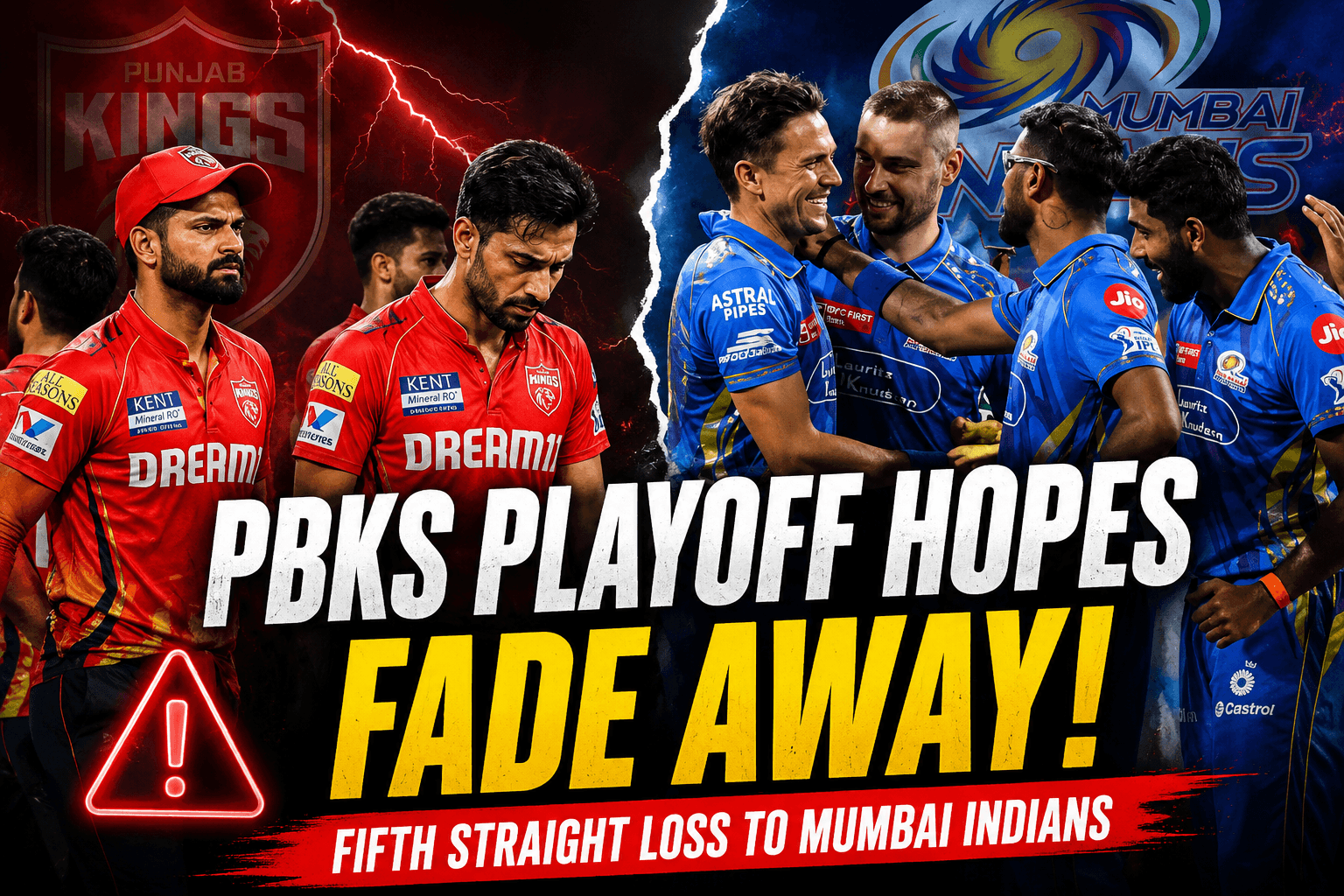 IPL 2026 Points Table: PBKS Playoff Chances Fade After Fifth Straight Loss to Mumbai Indians