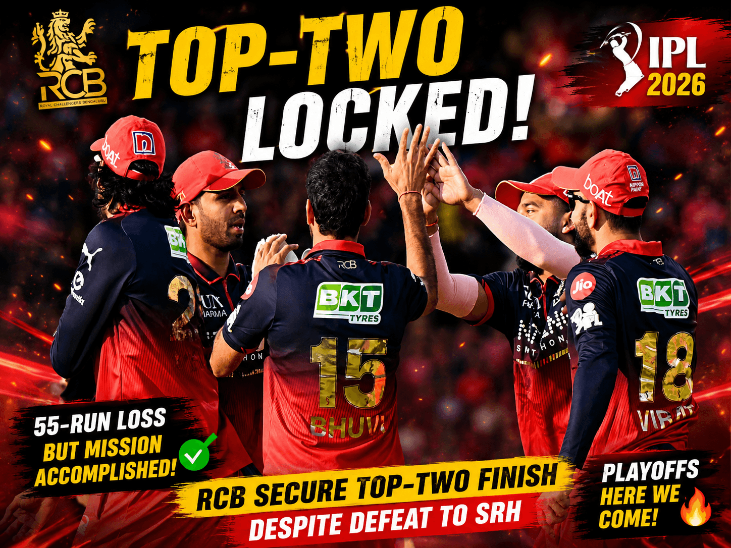 IPL 2026 Points Table: RCB Secure Top-Two Finish Despite 55-Run Loss to SRH