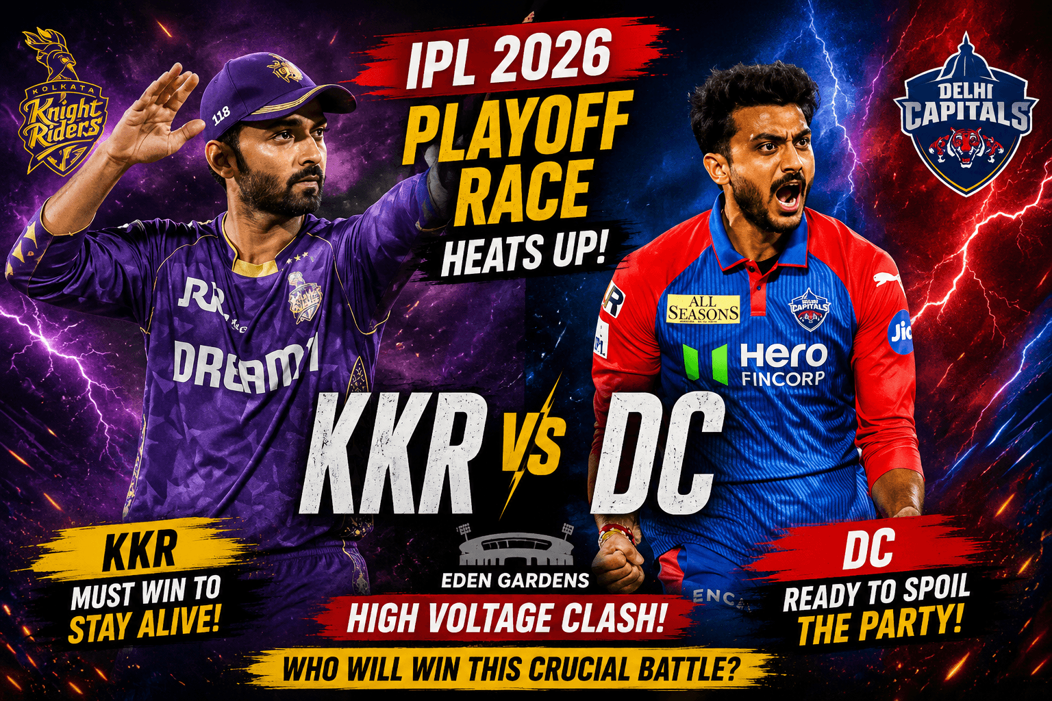 IPL 2026 Playoff Race: KKR Face Must-Win Clash Against Delhi Capitals